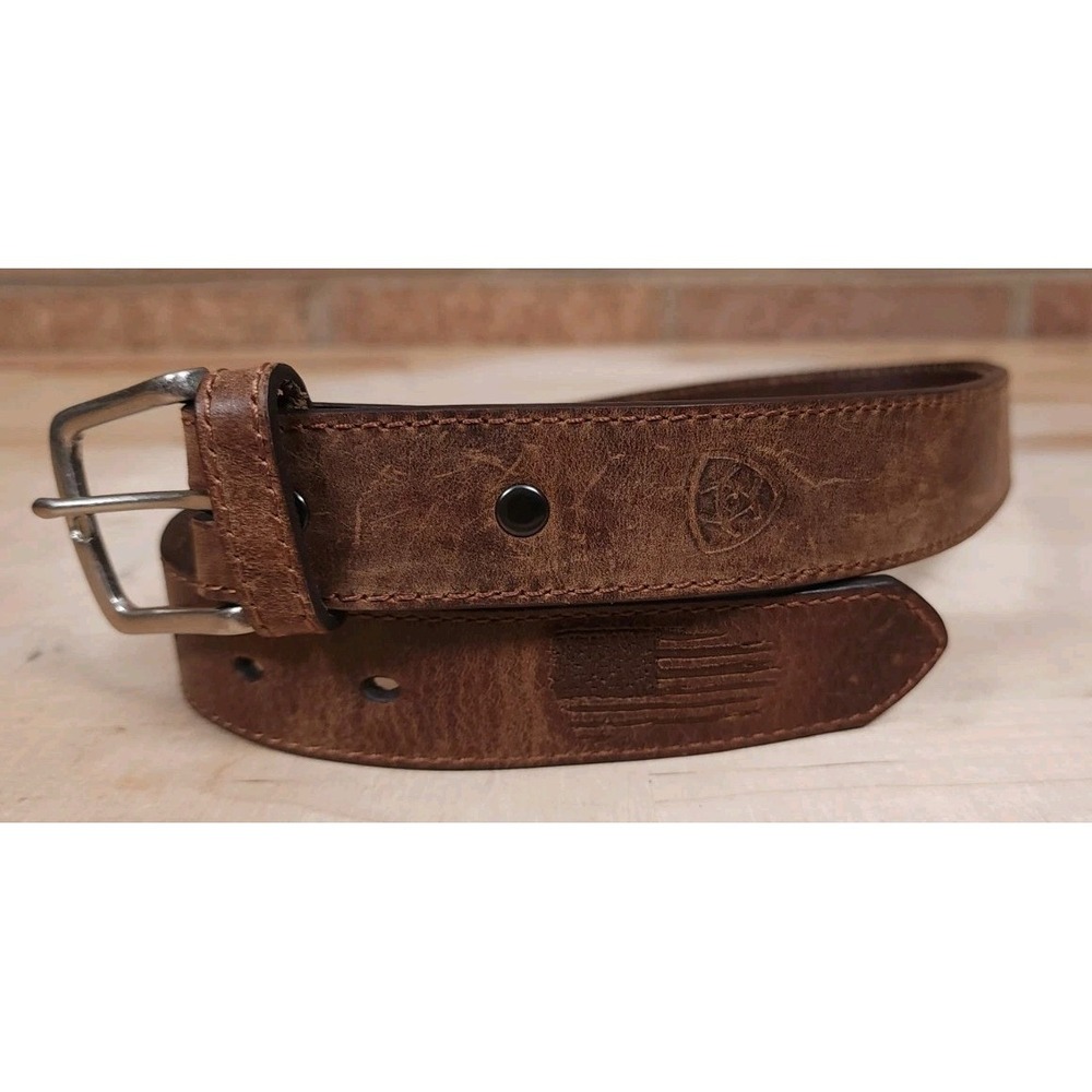 Ariat Boys Youth Belt Size 24 Brown Leather American‎ Flag Western